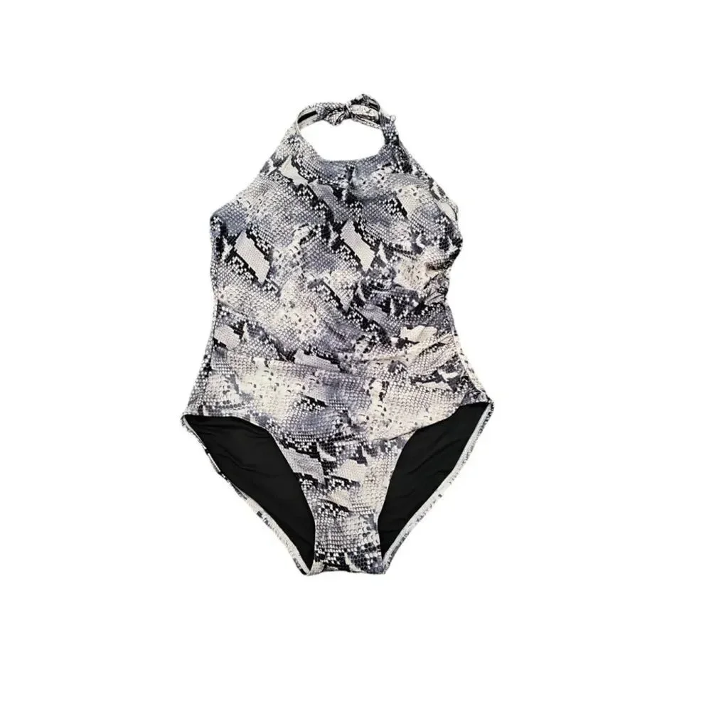 NWOT Calvin Klein Printed High-Neck Halter One-Piece Swimsuit Sz 18